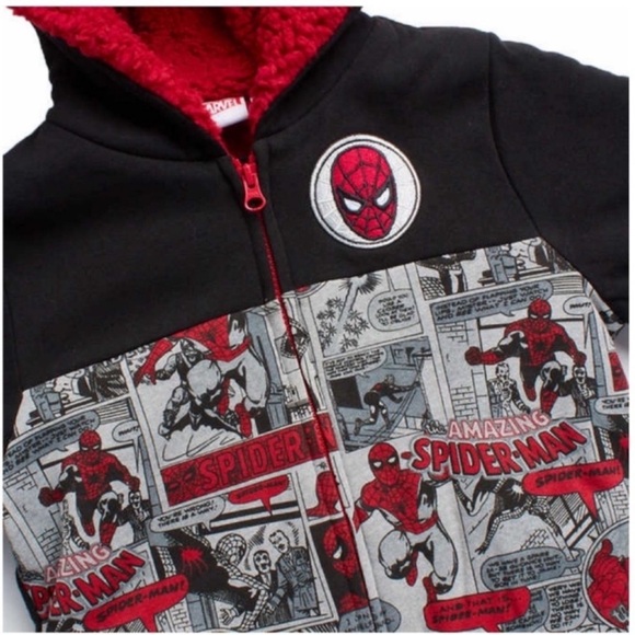 NWT Marvel Spider-Man Kids Boys Fleece Plush Hoodie BLACK RED - size 5 cozy - Picture 2 of 6